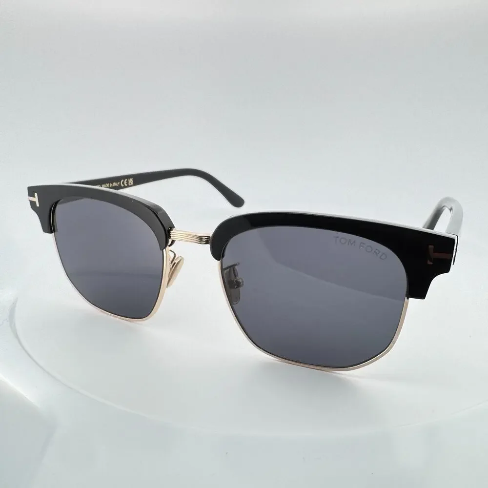 Tom Ford Sunglasses TF1165-K 01A Black Gold Horn Rim Gray Lens 54-20-145 New